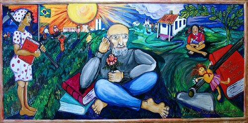 Fresque représentant Paulo Freire, père des pédagogies critiques