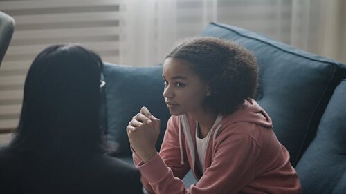 Girl talking to adult