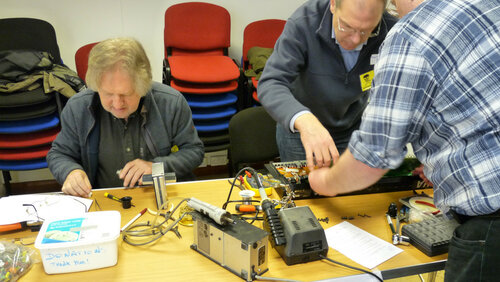 The electronics repair table at Reading Repair Cafe, 19th January 2014. Held at RVA, Highbridge House, Reading