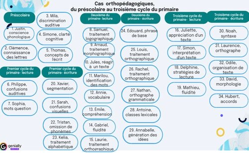 Figure 2 : Aperçu de la cartographie interactive des cas orthopédagogiques, du préscolaire au troisième cycle du primaire dans Genially.